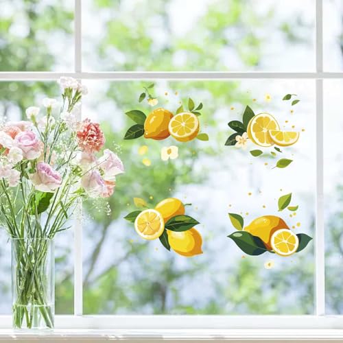 GORGECRAFT 4 Stil Zitronen Fensteraufkleber Mit Sommerfrüchten Statische Aufkleber Für Schiebetüren Glasfenster Runde Dekorative Doppelseitige Statische Warnaufkleber Zum Verhindern von Vogel Hunde