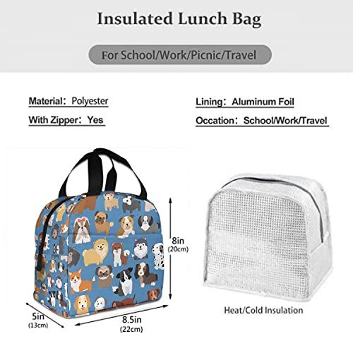 Zoczos Cute Dog Insulated Lunch Box Puppy Set Cartoon Doggy Domestic Mammal Shepherd Reusable Zipper Cooler Tote Bag For Work Picnic Camping #TOP3