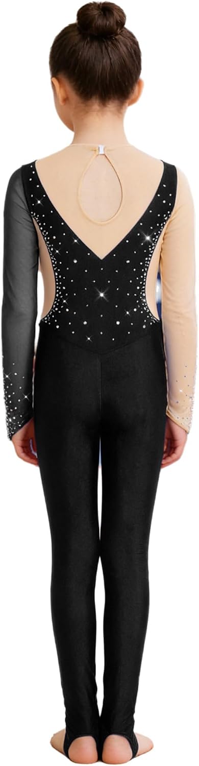 CHICTRY Kids Girls Full Body Dance Unitard Long Sleeve Jumpsuit Bodysuit One Piece Catsuit