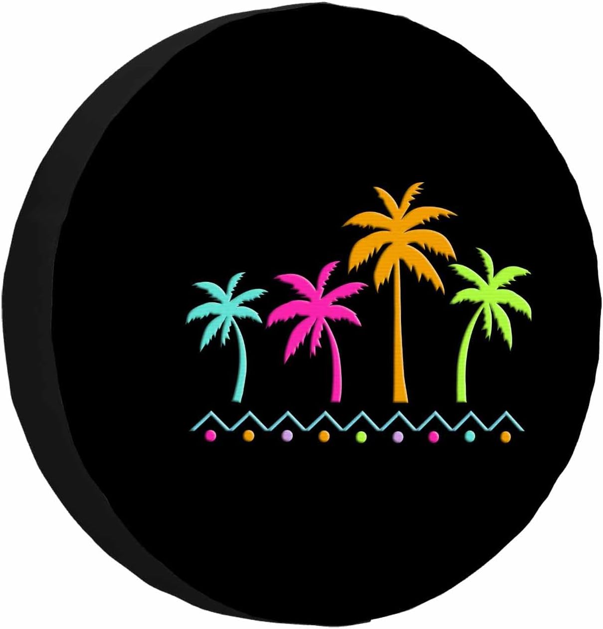 Tropical Palm Trees Spare Tire Cover Beach Colorful Neon Trees Creative Design Summer Black Weatherproof Universal Wheel Protectors Camper Tire Covers for Trailer Rv Travel(17 inch)