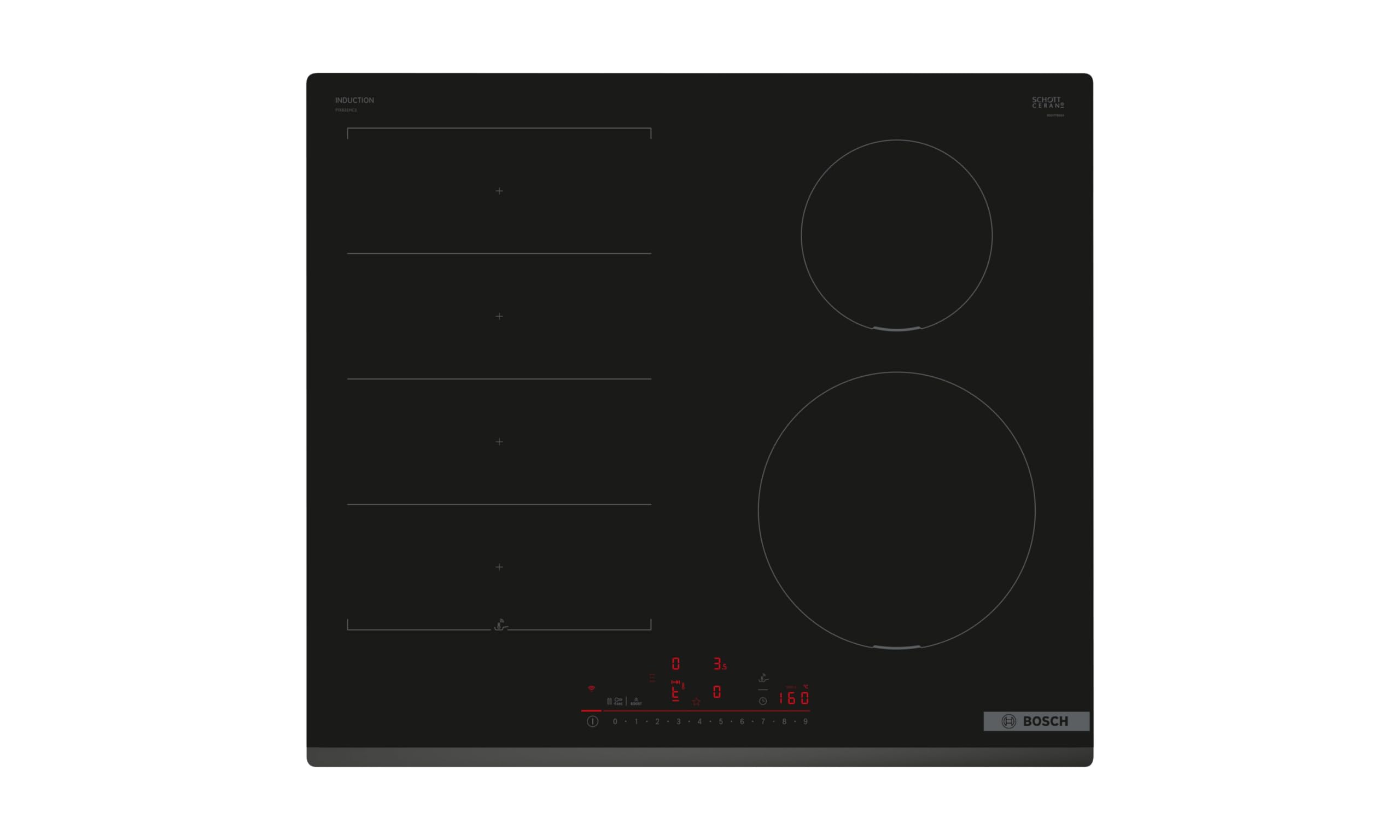 Bosch PIX631HC1E Serie 6, Piano Cottura a Induzione, FlexInduction: più Flessibilità, DirectSelect, PerfectFry plus, Home Connect, senza Cornice, Nero, 60 cm