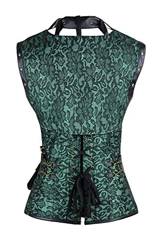 Charmian Women's Steel Boned Retro Goth Brocade Steampunk Bustiers Corset Top With Jacket And Belt Green Xx-Large #TOP2
