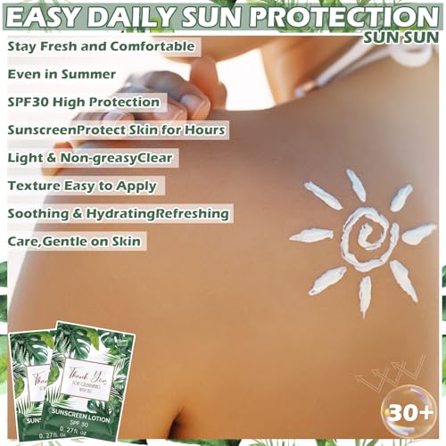Image of Loopeer 60 Pcs Mini Sunscreen Bulk Travel Size Sunscreen Packet 0.27 Fl. Oz. SPF 30 Water Resistant Mini Sunblock Beach Lotion Pool Summer Vacation Gift for Women Summer Party (Tropical Leaves)