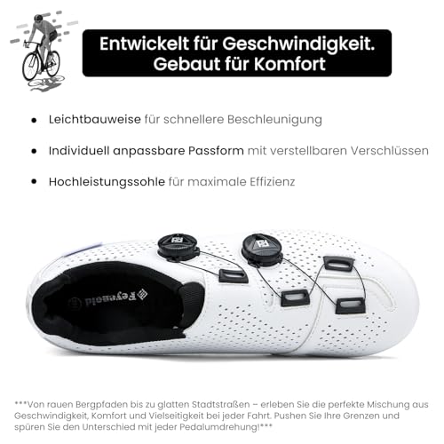 Feyenold Herren Fahrradschuhe Damen Radsport Schuhe Kompatibel mit SPD-SL Pedal & Kompatible Installation SPD/Look KEO Cleats Reitschuhe White 43 EU