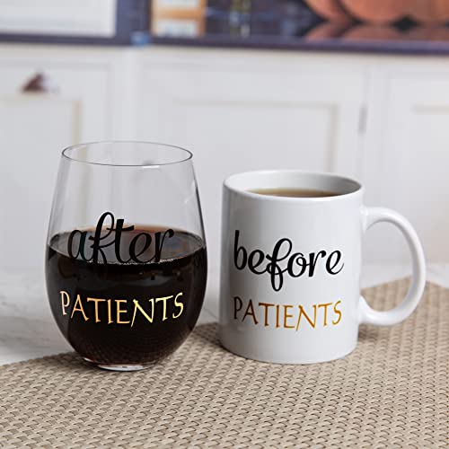 Puged Before Patients After Patients Gift Package Set 11 Oz Coffee Mug And 18 Oz Stemless Wine Glass For Dentist Unique Nurses Day Graduation Gifts #TOP4