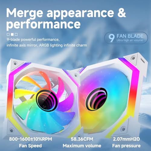 Image of Galaxy SE 120mm ARGB Computer Case Fans,Infinity Mirror RGB Light Effect 5V 3PIN Motherboard Light Sync 800~1600RPM PWM PC Fan Suitable for Computer Case(Triple Pack White Reverse)