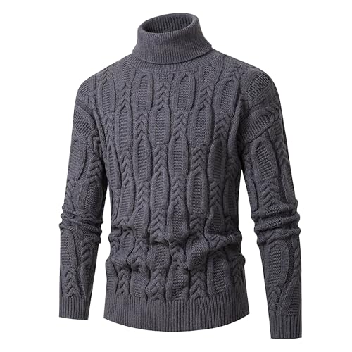 Pull tricot torsadé homme solide à col roulé et coupe ajustée tendance