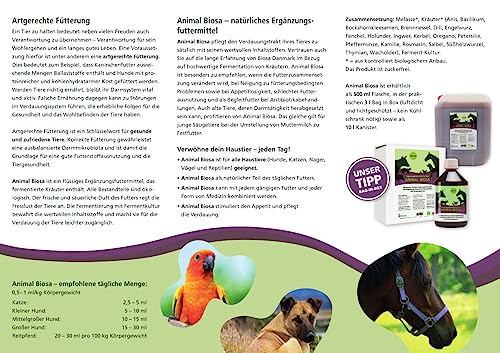 Animal Biosa Bio Ergänzungsfuttermittel für Tiere mit fermentierten Kräutern, pflegt Verdauungstrakt, Nahrungsergänzungsmittel zuckerfrei (500 ml)