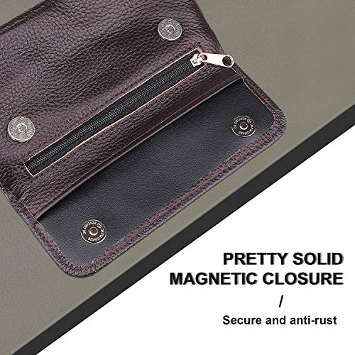 Health Secure Soft Genuine Leather Preserve Freshness Pipe Tobacco Pouch case with 2 Pipe Holder Pocket (Brown) - Thumbnail 5