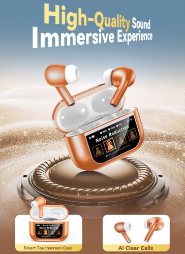 Image of Wireless Earbuds, Smart Touchscreen Ear Buds, ANC Headphones, Bluetooth 5.4 | Bluetooth 5.4, ENC Clear Calls, 13mm Drivers, 5 EQ Modes, Hi-Fi Deep Bass, Lightweight Fit, for iPhone /Android /Pad, Orange