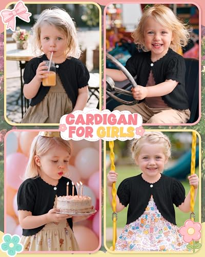Image of Toddler Girls Cardigan Sweater | Short Sleeve Cardigan, School Wear Sweater, 18M-5T, Knit Baby Bolero Shrug, Cropped Puff Summer Tops, Button Open Front Shirt