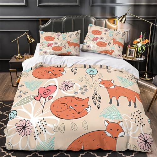 Housse de couette renard microfibre douce anti-plis pour lit deux personnes - 4