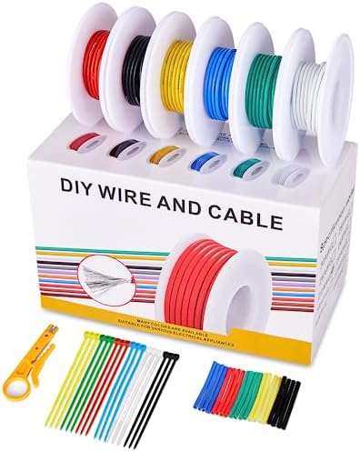 18 AWG Kabel Kupferdraht Silikonkabel, Verzinnter Kupferdraht, Silikon Elektrischer Draht Kit, 0.75m² Flexibler Silikondraht Litzendraht 6 Farben je 3 Meter Spule Electrical Wire Für DIY Modelle