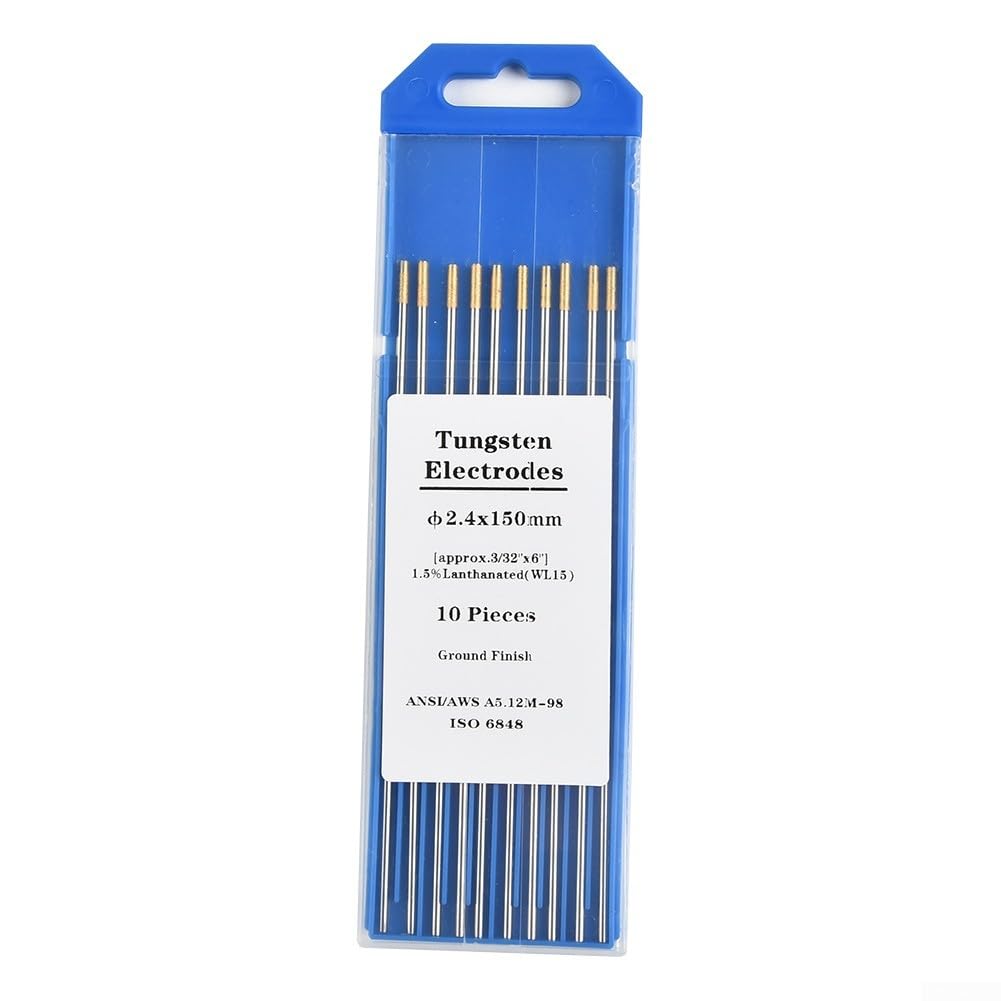 Wolframelektrode Gold Wolfram Elektrode WL15 für Edelstahl 10 Stück, ausgezeichneter Start (2,4 x 150 mm)