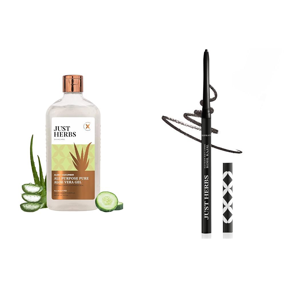 Just Herbs Multi Purpose Aloe + Cucumber & Just Herbs Retractable 2 in 1 Herbal Eyeliner + Kajal with Almond Oil & Vitamin E Combo