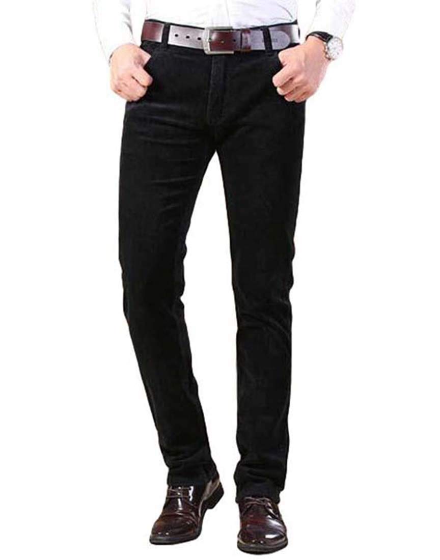 Idopy Men's Black `S Business Slim-Fit 5-Pocket Comfort Corduroy Dress Pants /34