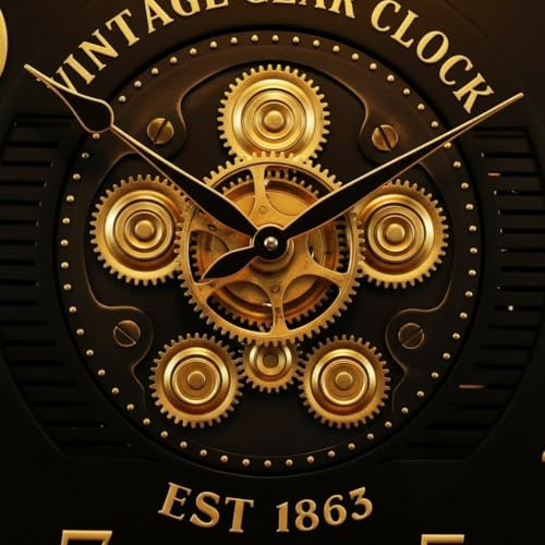 Image of STAR WORK Vintage Gear Wall Clock Industrial Rustic Farmhouse Classic Style Mechanical Charm Perfect for Living Room Bedroom Office or Entryway Decor (Black -20 INCH)