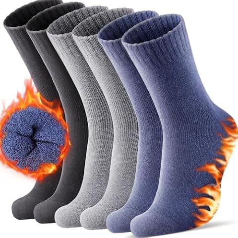 Redair Merino Wool Socks Mens, 3 Pairs of Heavyweight Thermal Running Socks for Winter, Thermal Warm Boot Socks for Outdoor indoor, Moisture Wicking Soft Crew Socks fit Sizes 6-13 Cover