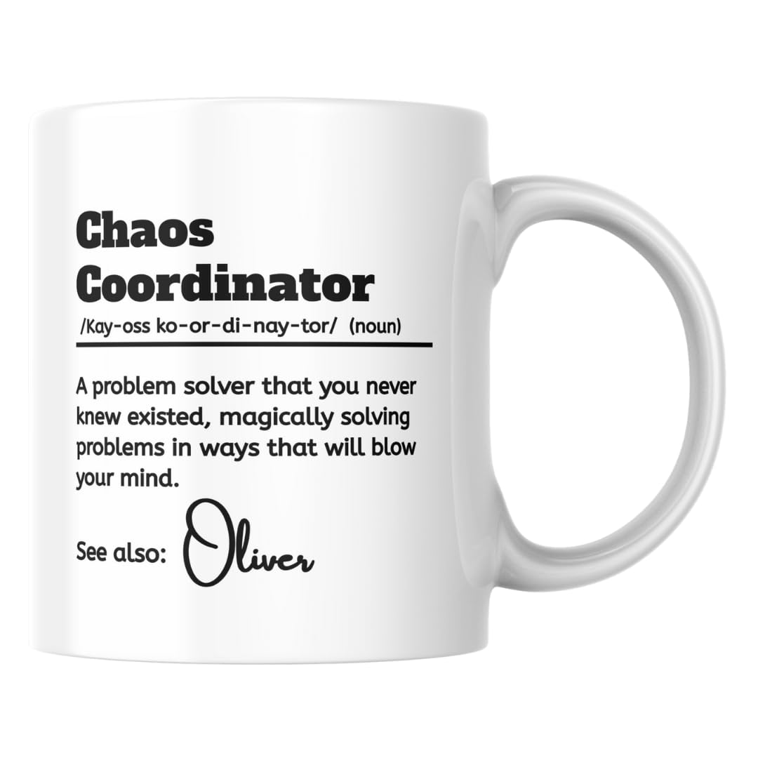 Chaos Coordinator Mug, Personalised Chaos Coordinator Mug, Funny Mug for Friends, Work Colleagues or Partner, Funny Mug for women, Men, work Colleagues