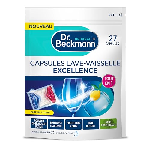 Dr. Beckmann - Capsules Lave-Vaisselle EXCELLENCE Tout en 1 - Pastilles lave-vaisselle Qui Nettoient & Protègent - Pouvoir Dégraissant, Brillance Éclatante...