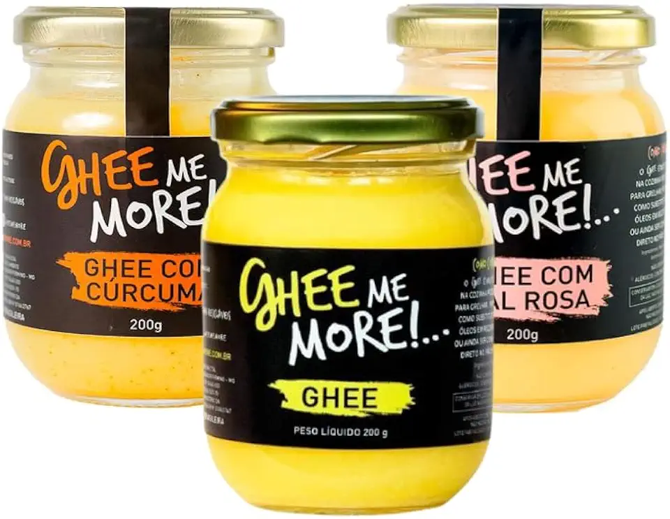 Kit 3 Manteiga Ghee, Natural, Sal rosa, Curcuma pote 200g Ghee Me More