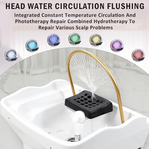 Head Spa Equipment Umywalka na szampon z cyrkulacją wody - duży zbiornik na wodę do mycia włosów, łóżka do masażu, fumigacji i terapii światłem