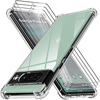 YIRSUR Case Compatible with Google Pixel 6A with 3 Pack Screen Protector, Clear Air Cushion TPU Bumper with Built-in Camera Lens Protector Shockproof Silicone Transparent Cover for Google Pixel 6A