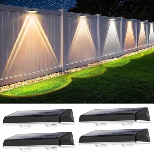 Delaiglow Apliques solares exterior impermeable IP67, 4 unidades de luz solar, color blanco con 3 modos, lámpara solar exterior potente para patio, jardín y valla