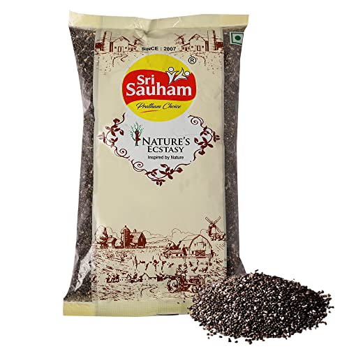 Image of Sri Sauham Premium Dry Fruits - 100% Natural Raw Chia Seeds - 200 gm | Rich in Calcium, Protein & Fibre | Omega-3, Antioxidants | Healthy Snacks | Seeds for Eating