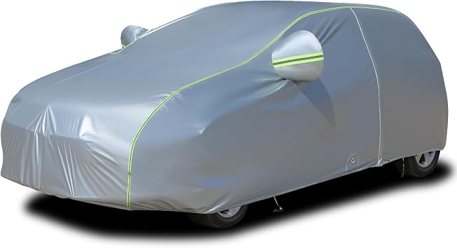 Tecoom Light Shell Car Cover Waterproof All Weather, Breathable Material with Door Zipper & Mirror Pockets, Rain Snow Sun Wind Protection Outdoor & Indoor Full Covers Fit for Hatchback 160-172"
