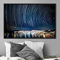 Framed Canvas Wall Art Starry Sky Aerial Astronomy & Space Dramatic Global Green Photography Realism Stars - 16x24 inches