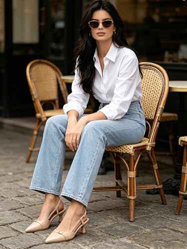 Image of Mostrin Kitten Heels for Women Pointed Toe Pumps Patent Leather Low Heel Slingback Heels with Buckle Dress Shoes for Dating Party Working