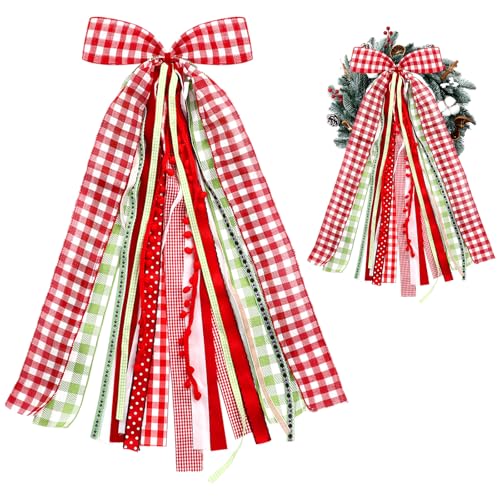 Suncalla Large Buffalo Plaid Christmas Ribbon Bow Sash for Wreath 12'...