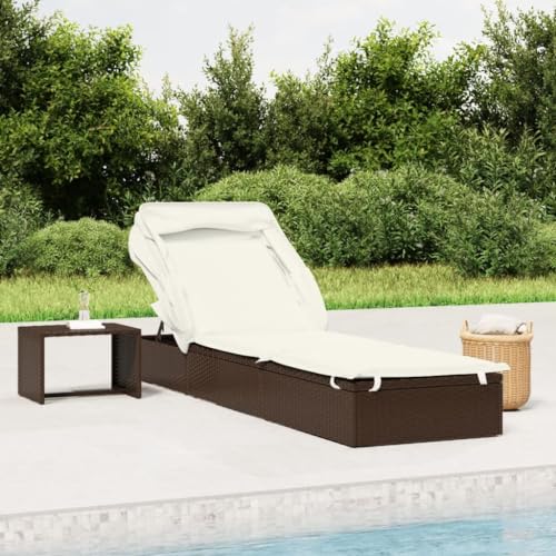 Eleganz Cama de jardín con techo plegable de ratán de polietileno y acero con recubrimiento en polvo | Tumbona de 213 x 63 x 97 cm | robusta y resistente a la intemperie para jardín, terraza