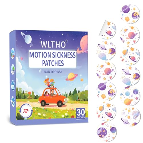Image of 30ct Motion Sickness Patches Non Drowsy, Sea Sickness Patch for Cruise Travel Essentials, Waterproof Patches Behind Ear, Custom Planet Pattern, Long Last 72H