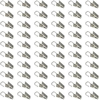 Roellgs 60 PCS Curtain Clip Stainless Steel Shower Curtain Clip Ring with Hook for String Party Lights Photo Art Supplies Hook Clip Hanger - Silver