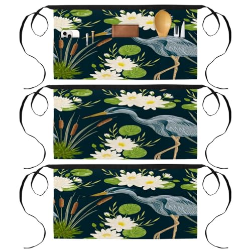 Tabliers courts de chef au design élégant d'oiseau et fleur de lys x3 - 2