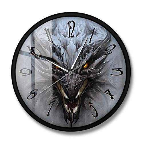Dragon Art Mural Paysage Fantastique Horloge Murale Moderne mythologie Monstre tête de Dragon Horloge silencieuse Horloge Murale Art de la Maison décoration d'intérieur_Horloge Murale-(avec Cadre) Cover