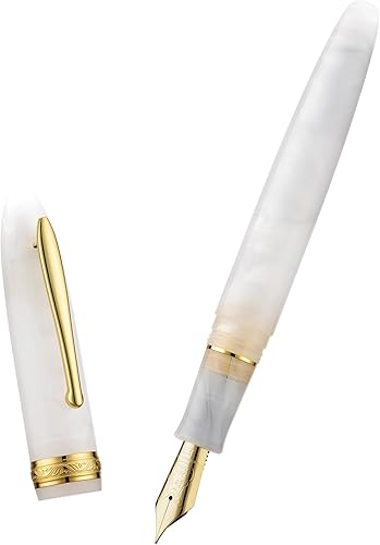 Miniatura 9 de Hongdian N9 - Pluma estilográfica, punta extra fina, color blanco jade y diseño acrílico con convertidor y juego de caja de bolígrafo de metal