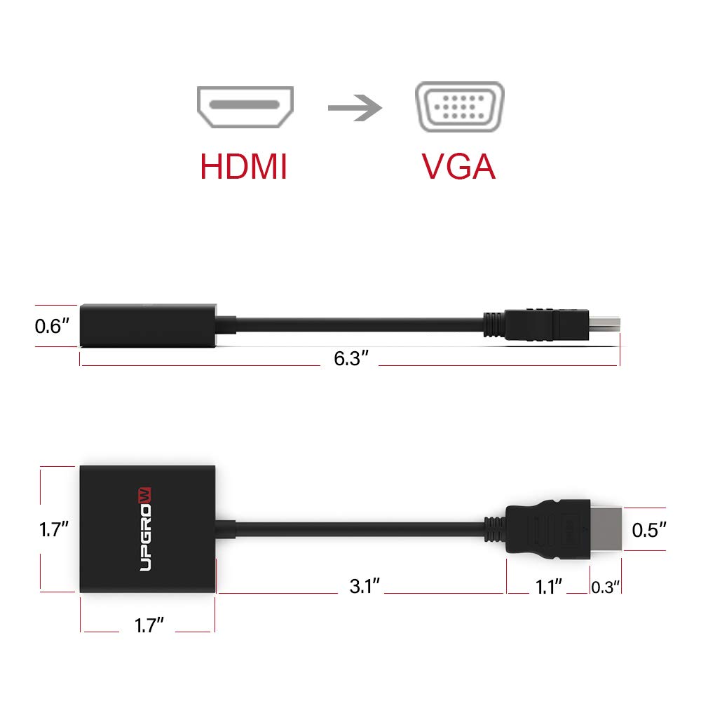 UPGROW Adapter HDMI na VGA - Konwerter HDMI Męski na VGA Żeński do Monitora, Projektora, Telewizora HD, Laptopa, Komputera Stacjonarnego, Xbox i Więcej