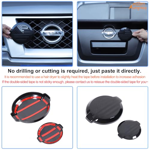 Image of Aunginsy Front Rear Tailgate Emblem Trim Cover Compatible with Nissan Frontier 2009-2017 Car Rear Trunk Emblem Badge Logo Cover Front Hood Grille Circle Ring Center Logo Decorative Cover Accessories