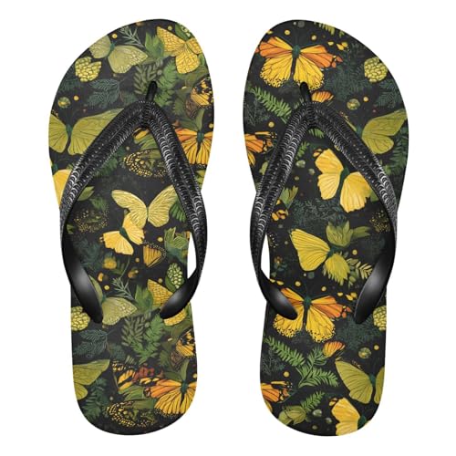 ALAZA Green Butterfly Flip Flops for Women Fashion Beach Slippers Comfort Mens Flip Flops Non-Slip Rubber Shower Slippers Sandal for Hotel Travel Sport,XS
