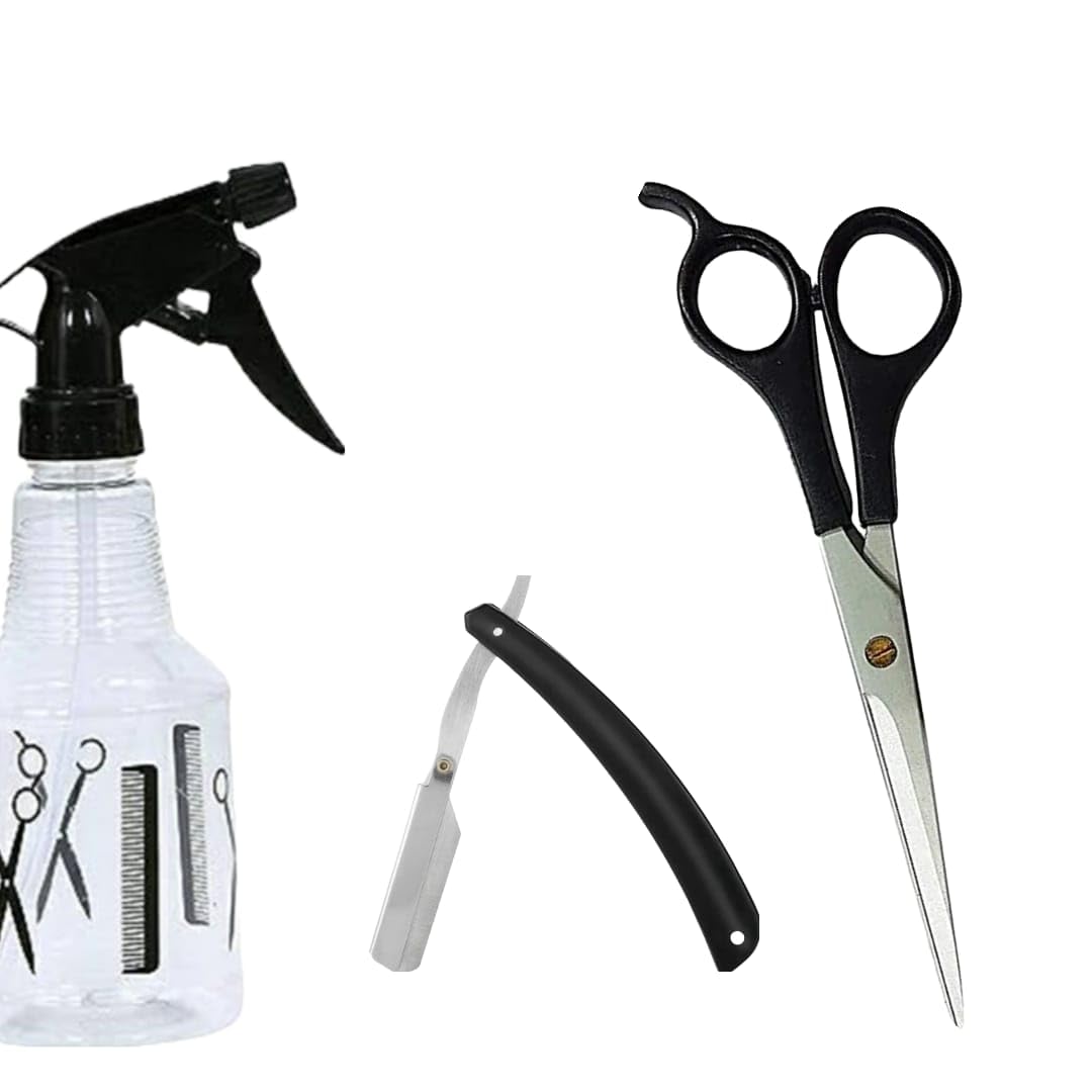 Hair Spray Bottle with Stainless Steel Scissors and Shaving Razor – Pack of 3 Hair Cutting & Grooming Tools for Salon and Home Use-image-8