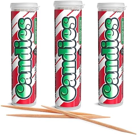 Xero Picks Candies Infused Flavored Toothpicks for Long Lasting Fresh Breath & Dry Mouth Prevention - 60 Picks - 3 Pack - Limited Edition Candy Cane