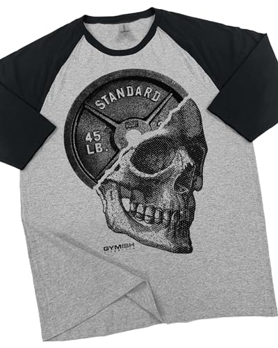 Gymish Lifestyle Skull Plate Raglan Workout T-Shirts for Men 3/4 Sleeve Body Building Shirt2