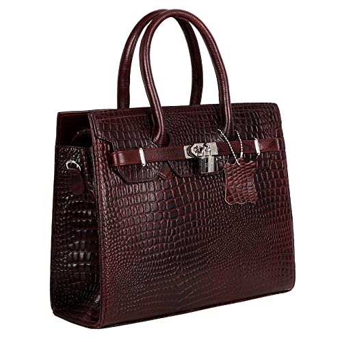Image of RICHSIGN LEATHER ACCESSORIES Full-Grain Natural Cro Leather Top-Handle satchel Tote Handbags & Shoulder Sling Bags For Women Office Branded Stylish Size- L-12 X H-10 x W- 5 Inch