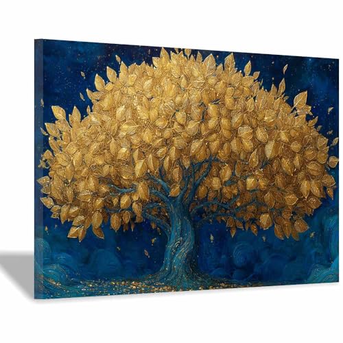 Tableau arbre de vie doré 60x90cm encadré ZAMAEIU pour salon