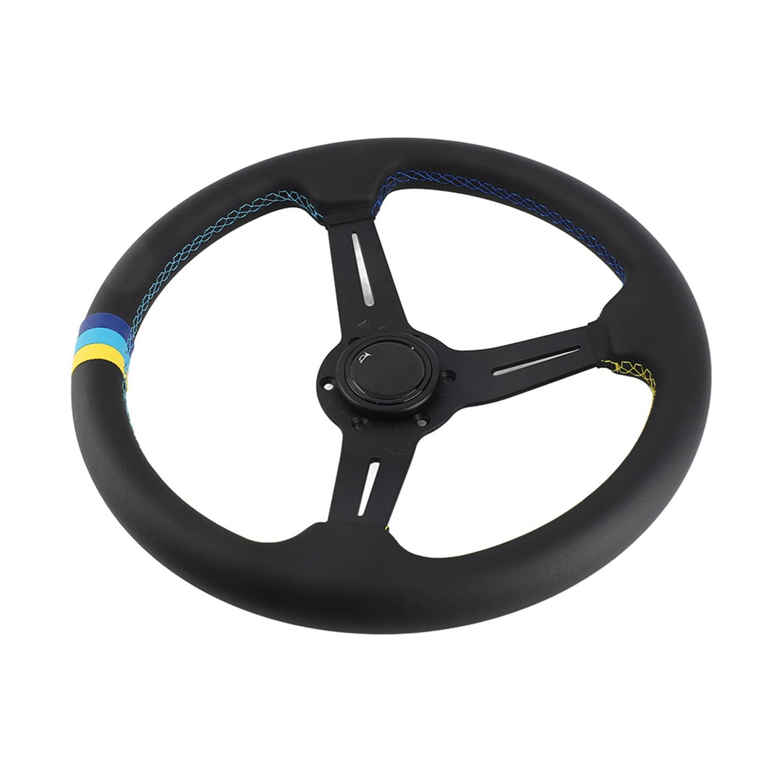 Volante da Corsa in Pelle Nera 350 mm (14 Pollici) - Design Universale a 6 Bulloni con Pulsante Clacson