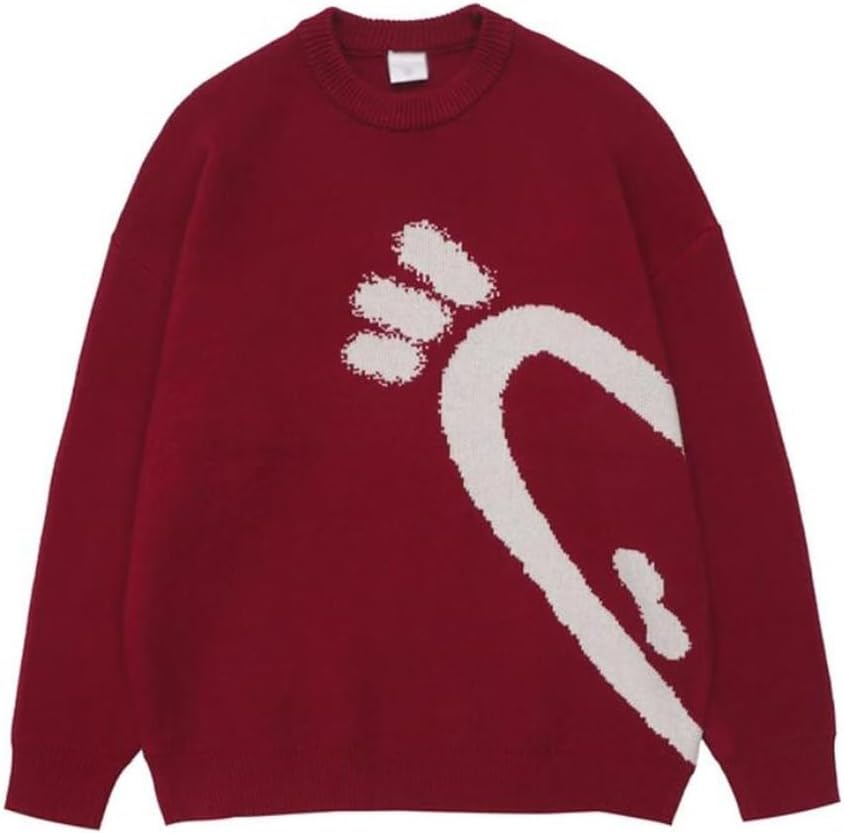 Love Couple Knitted Sweater Red Loose Relaxed Versatile Top for Men and Women