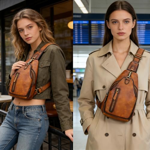 Image of NIUCUNZH Genuine Leather Crossbody Sling Bag Handmade Classic Vintage Shoulder purse daypack Backpack